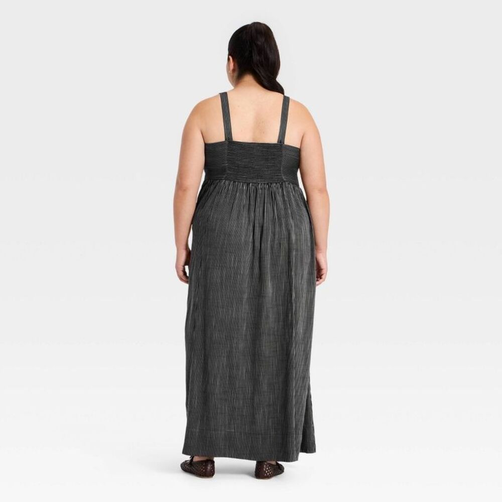 Women's Plus Braid Trim Maxi Summer Dress - Ava & Viv Brown Striped 1X - Picture 2 of 4